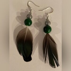 💥$10 or 3 for $15💥 Green and Silver Feather Earrings